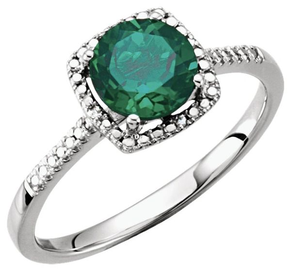 Emerald and Diamond Halo Ring