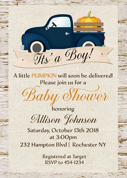 A Little Pumpkin Boy Baby Shower Invitation Sugar Spice