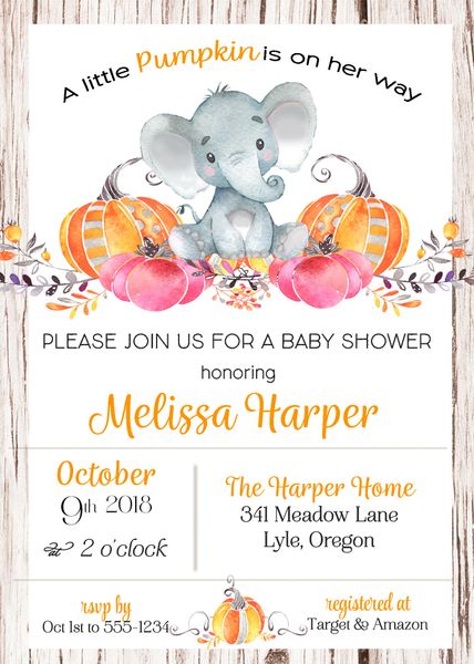 Elephant Pumpkins Baby Shower Invitation Sugar Spice