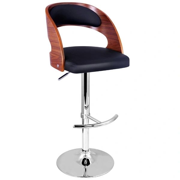 PU Leather Wooden Kitchen Bar Stool Padded Seat Black