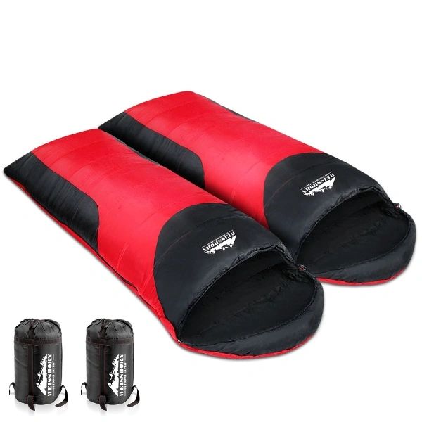 Set of 2 Camping Sleeping Bag Red Black