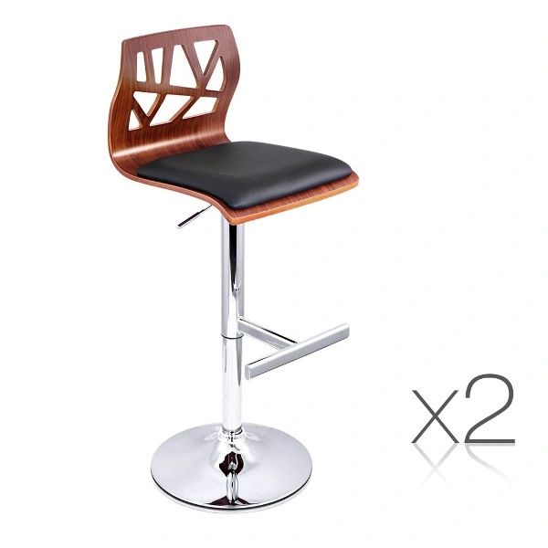 Set of 2 PU Leather Wooden Kitchen Bar Stool Padded Seat Black