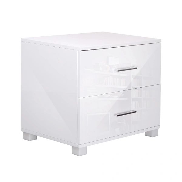 High Gloss Two Drawers Bedside Table White