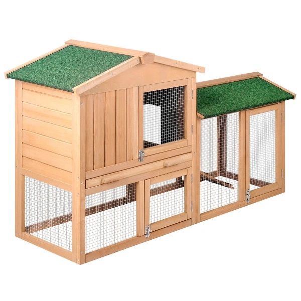 Rabbit Hutch Chicken Coop Cage Guinea Pig Ferret House w/ 2 Storeys