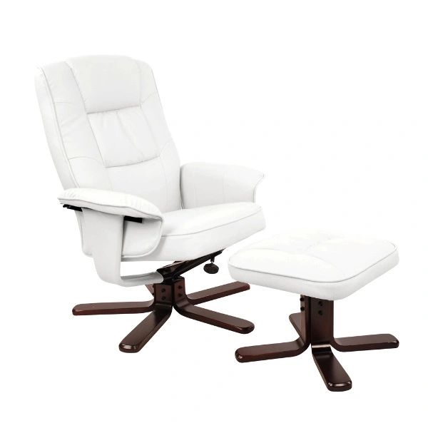 PU Leather Lounge Office Recliner Chair Ottoman White