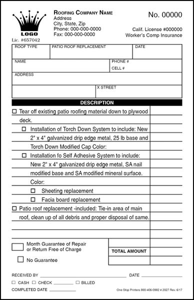 invoice 3 forms part Repair Invoice One  Roofing Contractor  Patio Stop