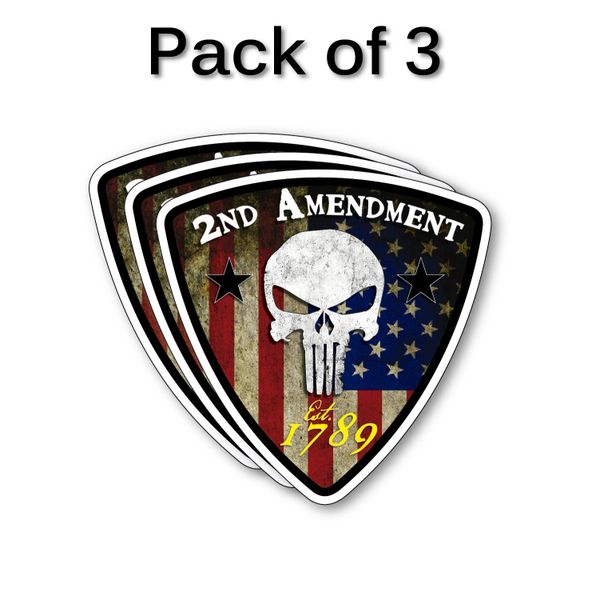 3 PACK Grunge 2nd Amendment Punisher Skull Vinyl Flag USA Sticker Decal ...