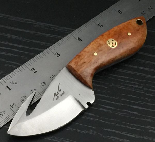 BI253 440C STEEL CUSTOM HANDMADE HUNTING GUTHOOK SKINNING KNIFE 6
