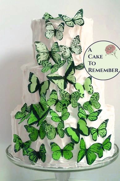 30 Green Ombre Wafer Paper Edible Butterflies For Cake