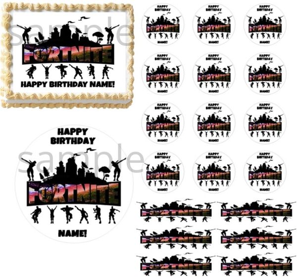 fortnite logo sign fighters edible cake topper image cupcakes cake topper fortnite edible party images - happy birthday fortnite cake topper