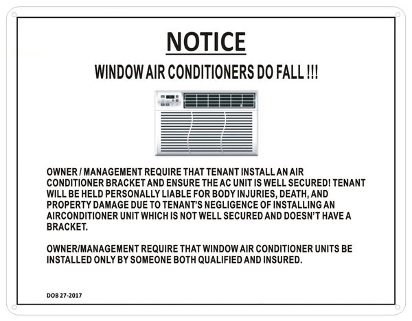 DOB SIGNNOTICE ABOUT WINDOW AIR CONDITIONERS (HPD ALUMINUM SIGN) DOB SIGNS NYC YOUR OFFICIAL