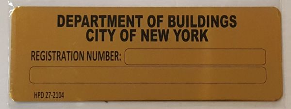 DEPARTMENT OF BUILDINGS CITY OF NEW YORK REGISTRATION 