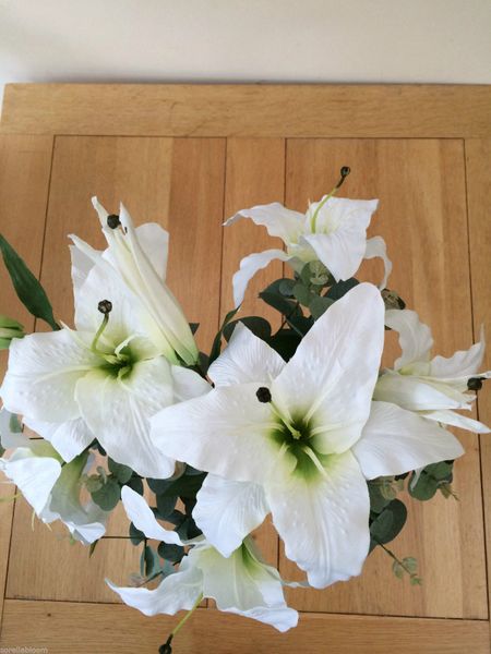 LARGE ARTIFICIAL FLOWER VASE ARRANGEMENT IVORY LILY ...