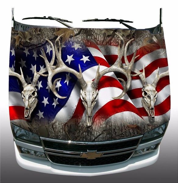 American Flag Deer Buck Skull Hunting Camoufl Car Truck 