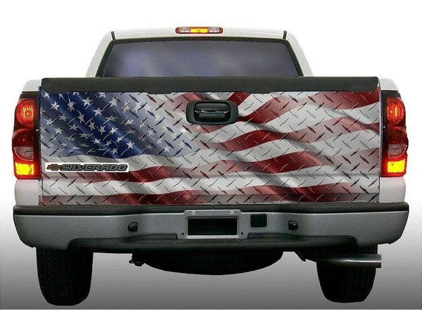 American Flag Diamond Plate Truck Tailgate Wrap | Rapid Grafiks & Signs