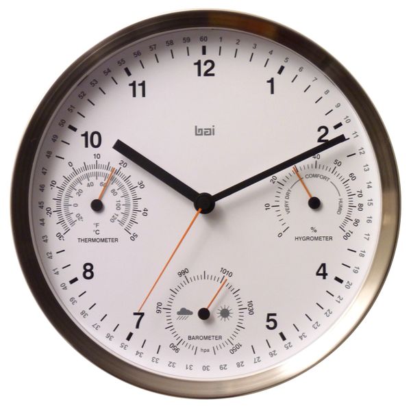 6-in-1 Stainless Steel Designer Weather Station Wall Clock ...