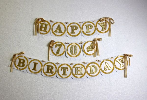 Gold Happy 70th Birthday Banner  All About Details