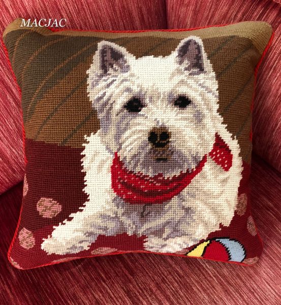 Westie Dog Needlepoint Pillow 14 X 14 Macjac Llc