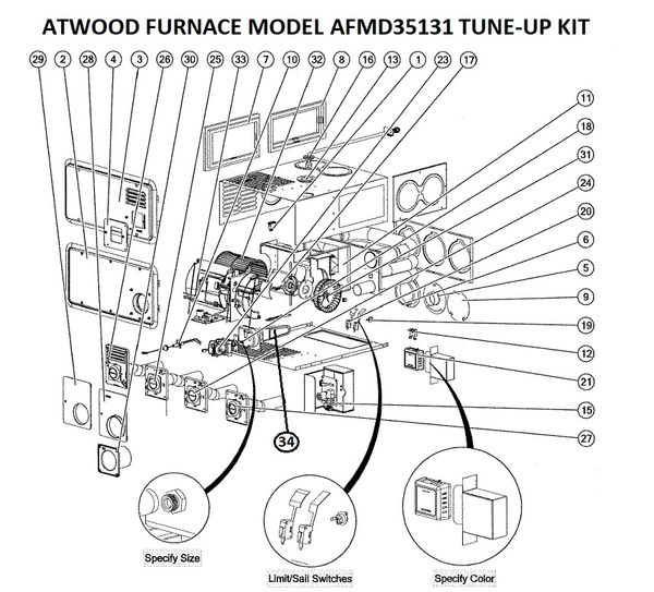 Atwood Furnace Model AFMD35131 Parts | pdxrvwholesale atwood hydro flame furnace wiring diagram 